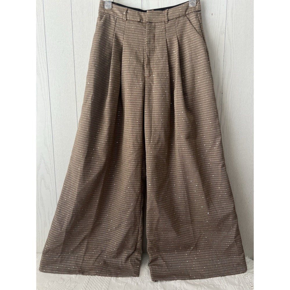 Anthropologie The Avery Sparkle Pleated Wide-Leg Trousers By MAEVE 4 Houndstooth